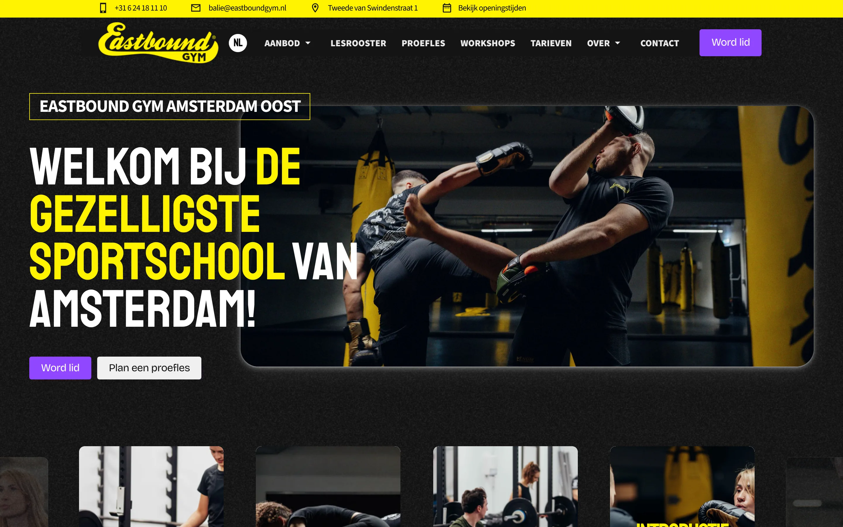 Eastbound Gym: de homepage, bovenaan