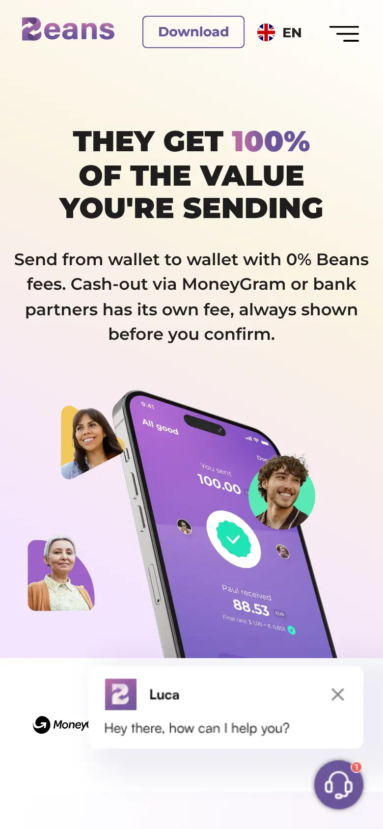 Beans op een telefoon, bovenaan