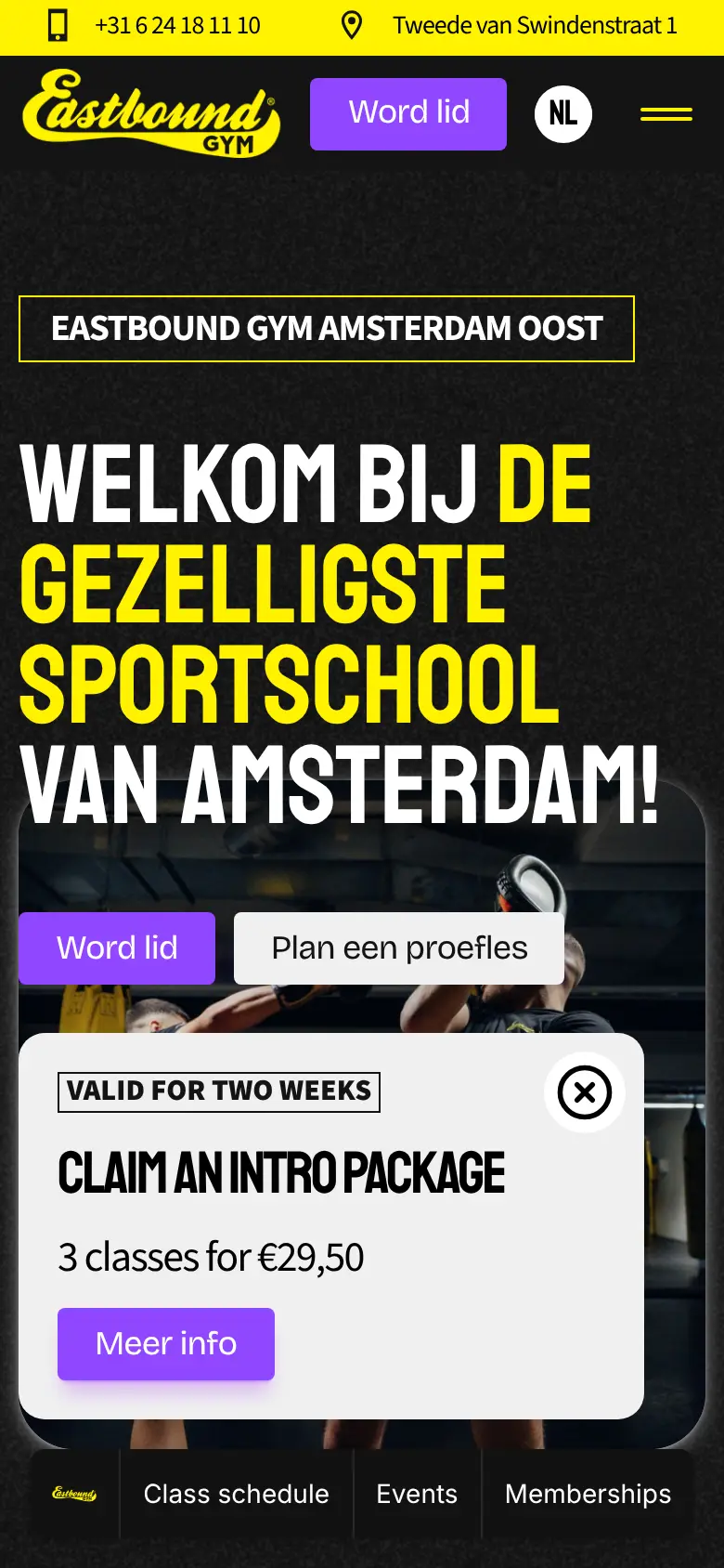 Eastbound Gym op een telefoon, bovenaan