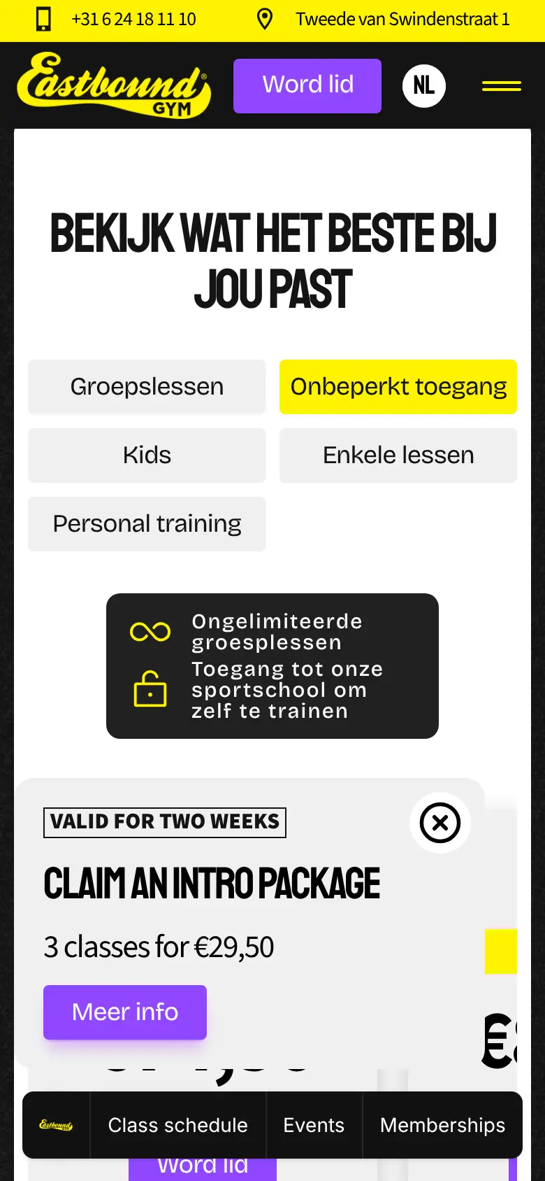 Eastbound Gym op een telefoon, verder op de pagina